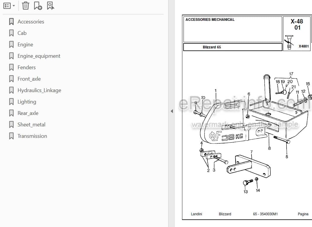 Photo 3 - Landini Blizzard 65 Parts Catalog Tractor 3540030M1