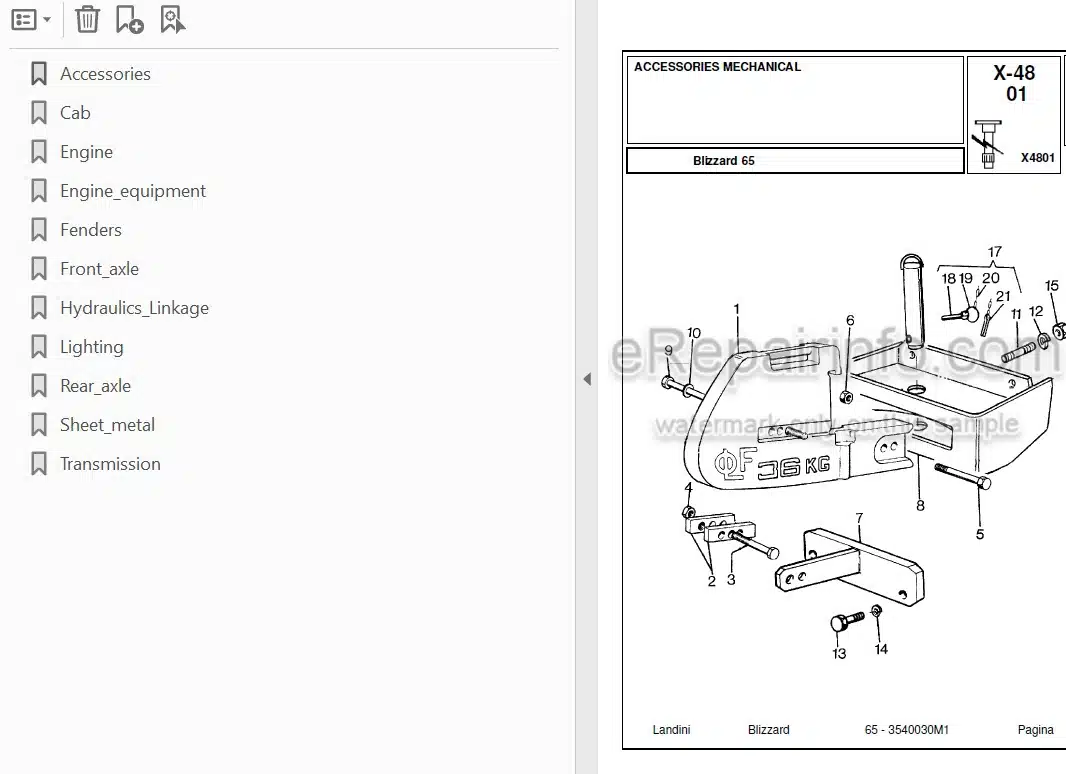 Photo 3 - Landini Blizzard 65 Parts Catalog Tractor 3540030M1