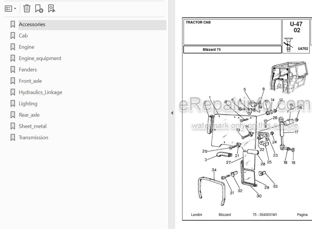 Photo 3 - Landini Blizzard 75 Parts Catalog Tractor 3540031M1