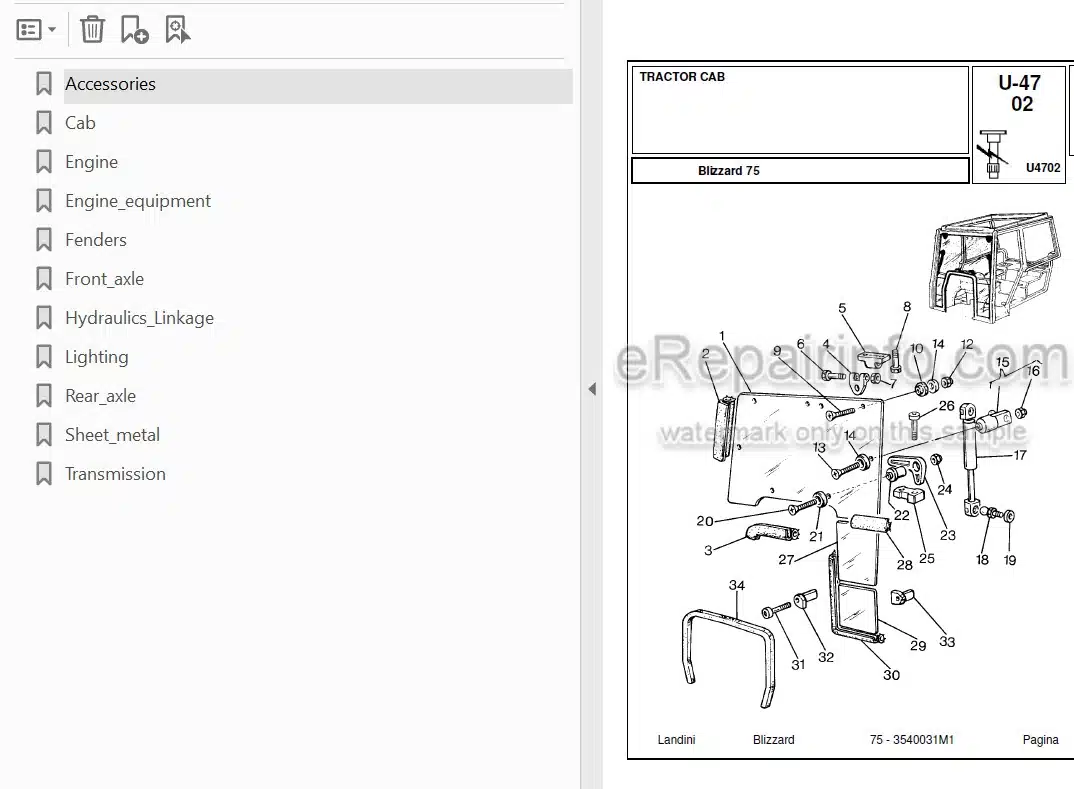 Photo 3 - Landini Blizzard 75 Parts Catalog Tractor 3540031M1