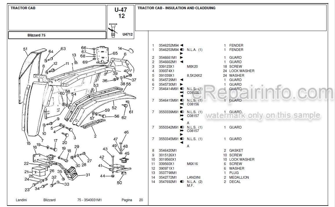 Photo 6 - Landini Blizzard 75 Parts Catalog Tractor 3540031M1