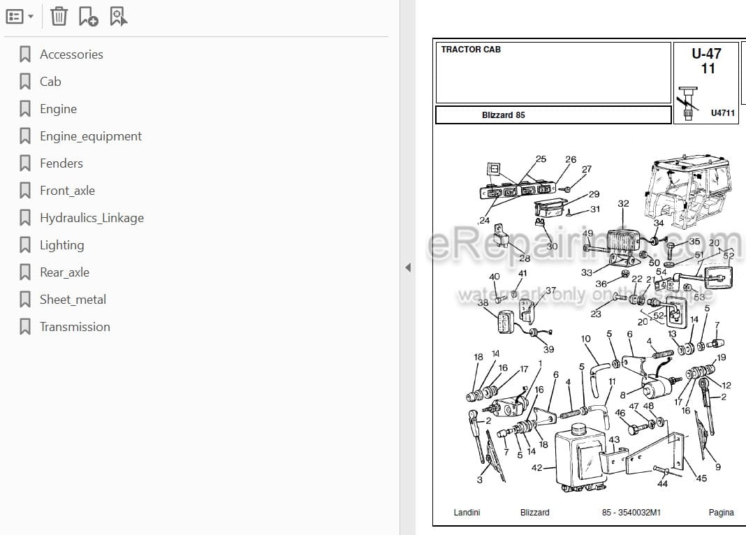 Photo 4 - Landini Blizzard 85 Parts Catalog Tractor 3540032M1
