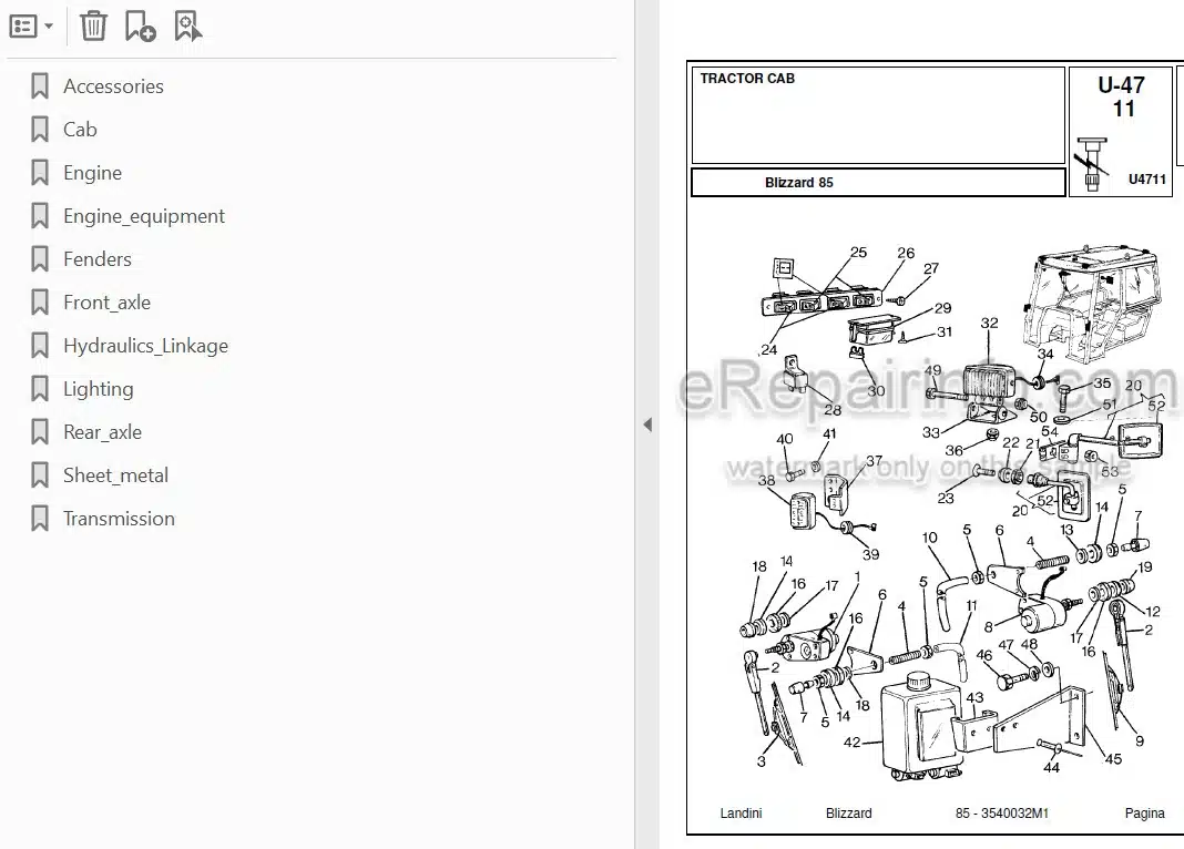 Photo 4 - Landini Blizzard 85 Parts Catalog Tractor 3540032M1