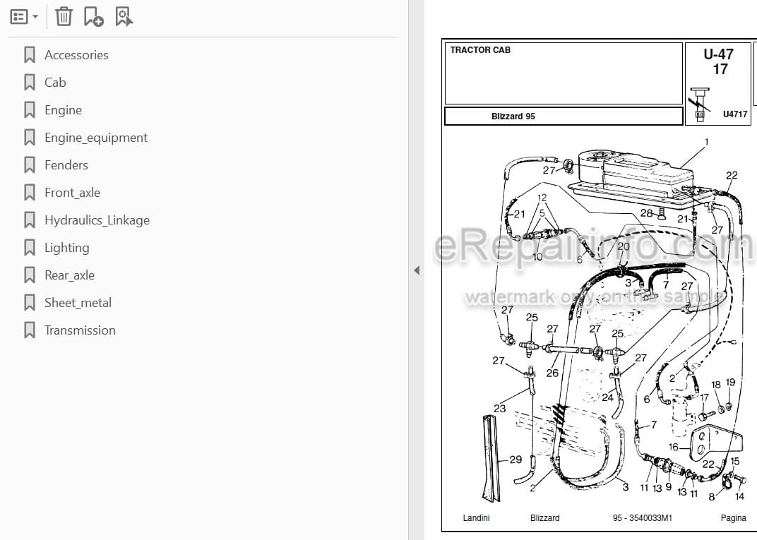 Photo 3 - Landini Blizzard 95 Parts Catalog Tractor 3540033M1