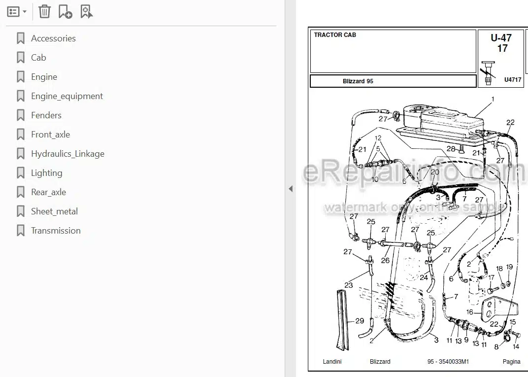 Photo 3 - Landini Blizzard 95 Parts Catalog Tractor 3540033M1