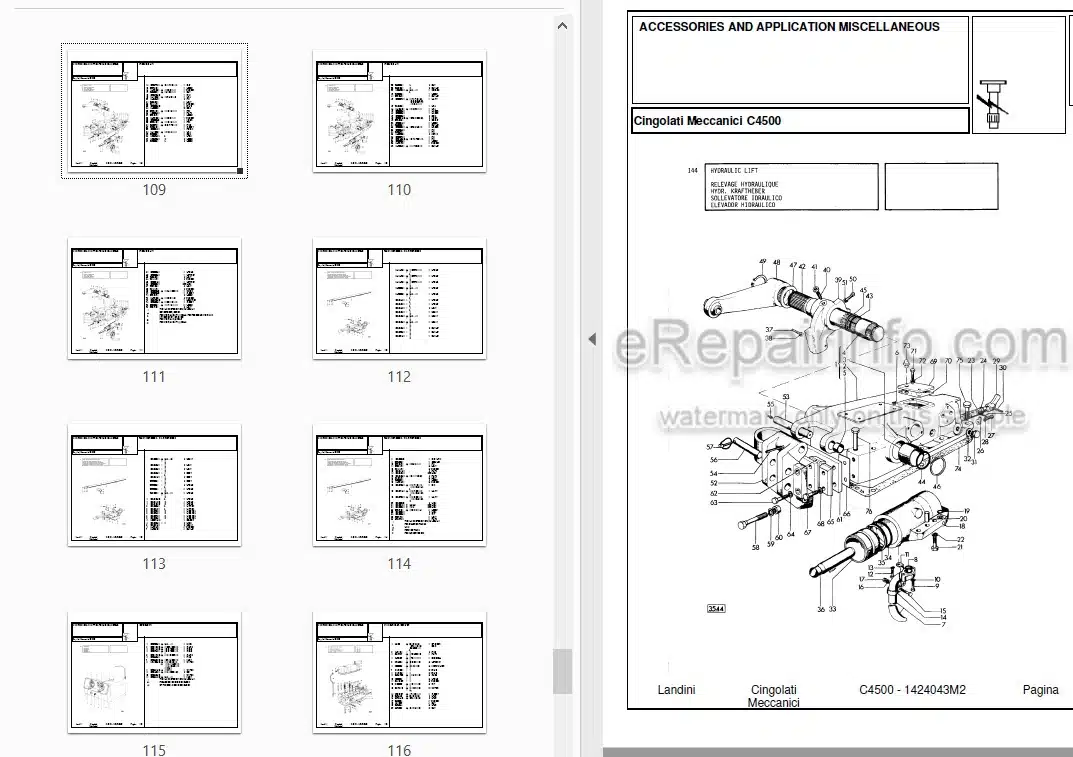 Photo 3 - Landini C4500 Parts Catalog Crawler Tractor 1424043M2