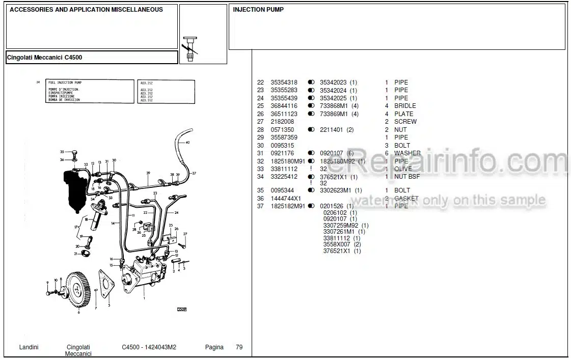 Photo 4 - Landini C4500 Parts Catalog Crawler Tractor 1424043M2