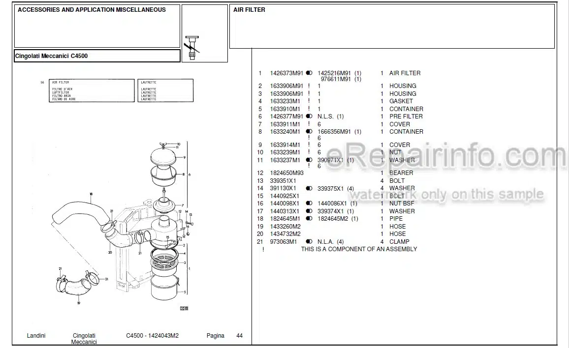 Photo 7 - Landini C4500 Parts Catalog Crawler Tractor 1424043M2