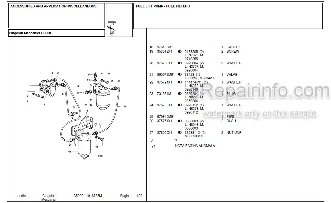 Photo 1 - Landini C5000 Parts Catalog Crawler Tractor 1818735M1