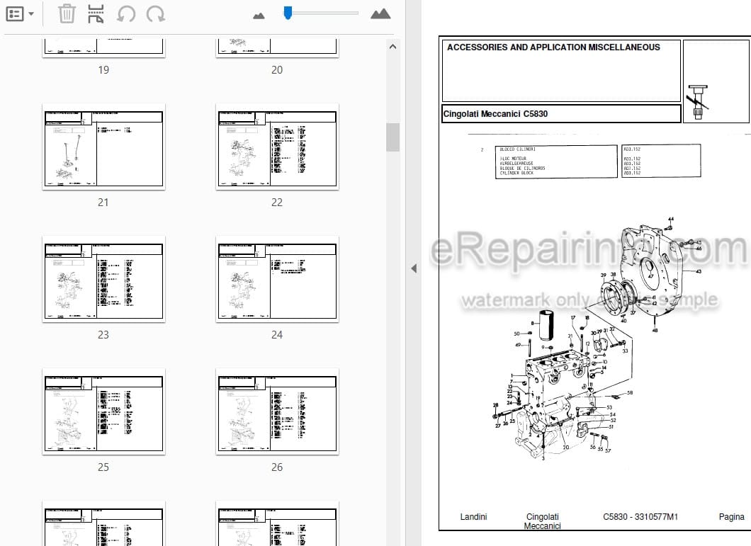 Photo 4 - Landini C5830 Parts Catalog Crawler Tractor 3310577M1