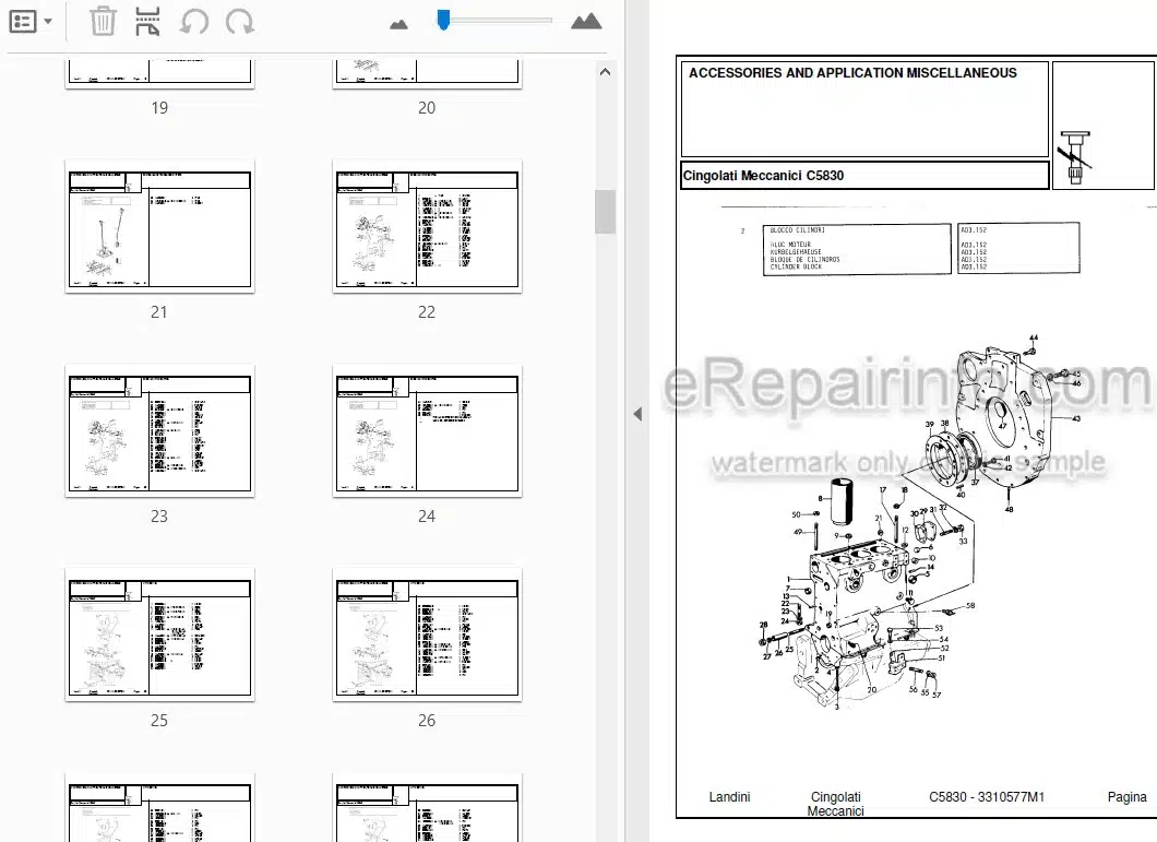 Photo 4 - Landini C5830 Parts Catalog Crawler Tractor 3310577M1