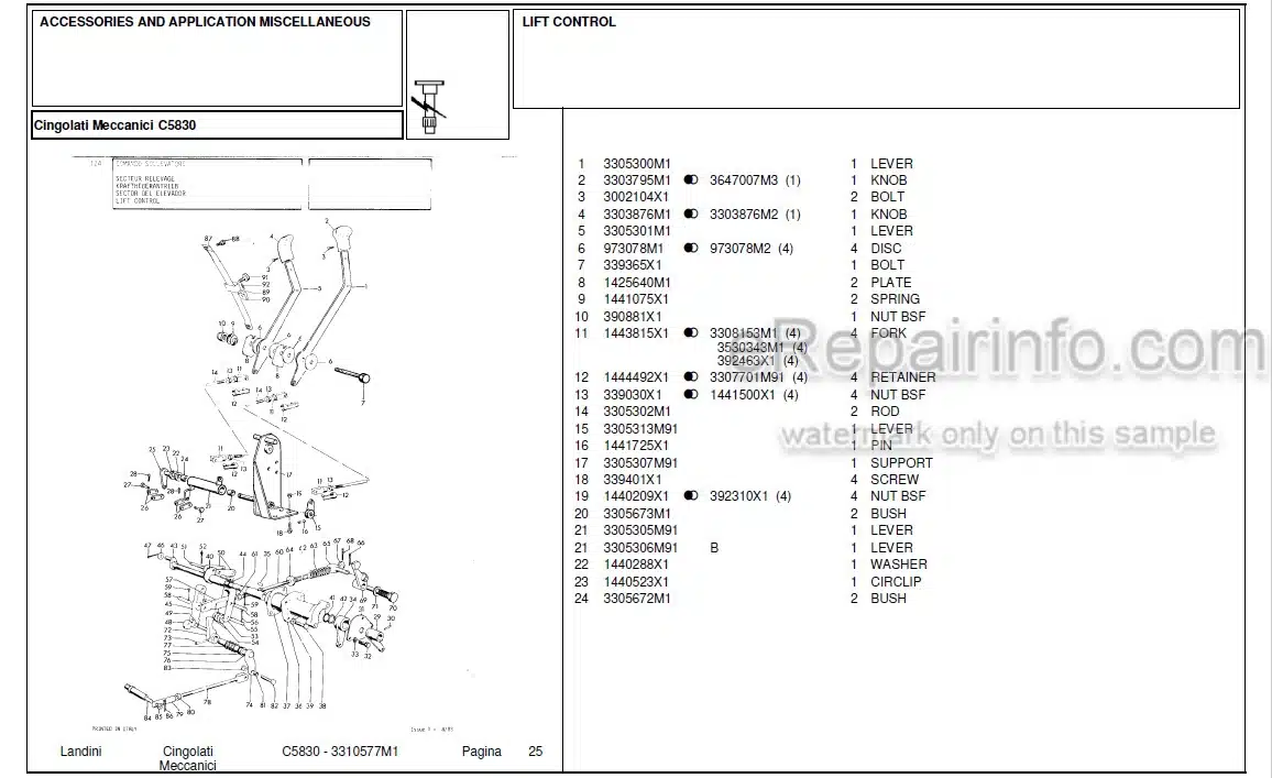Photo 3 - Landini C5830 Parts Catalog Crawler Tractor 3310577M1