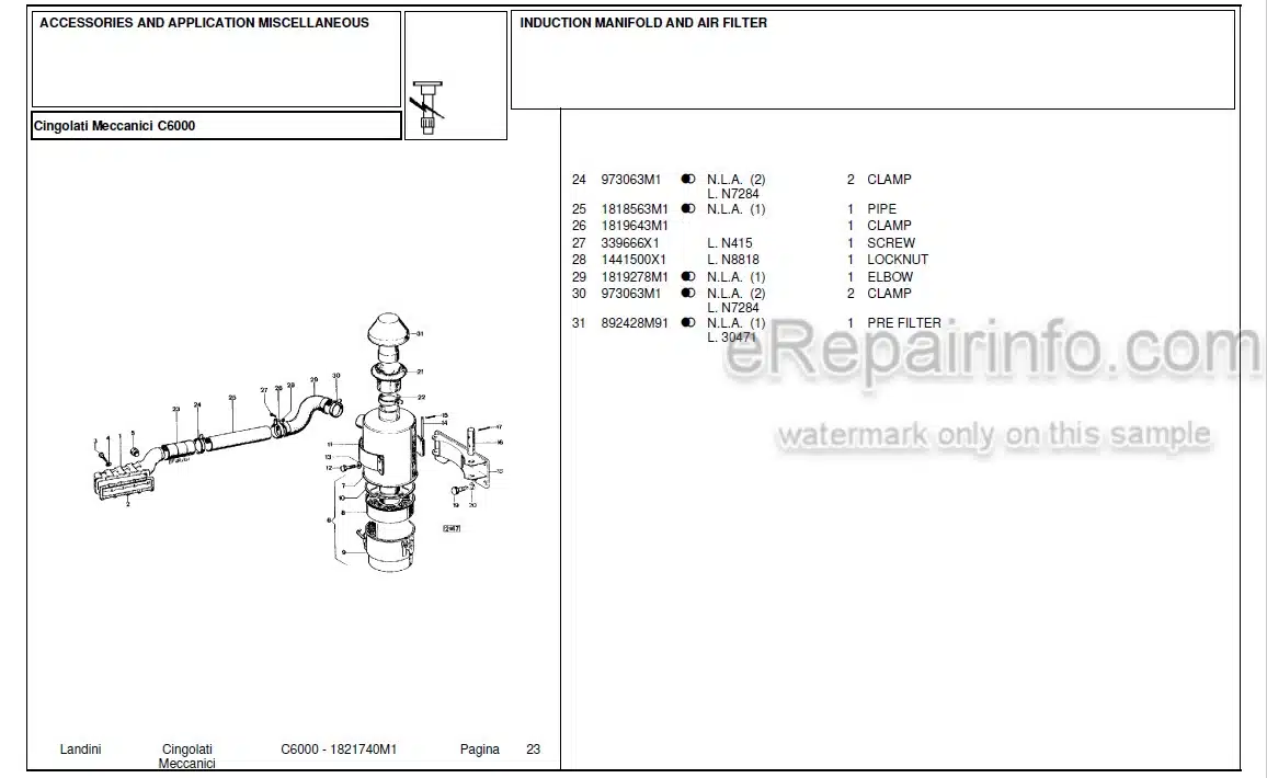 Photo 2 - Landini C6000 Parts Catalog Crawler Tractor 1821740M1