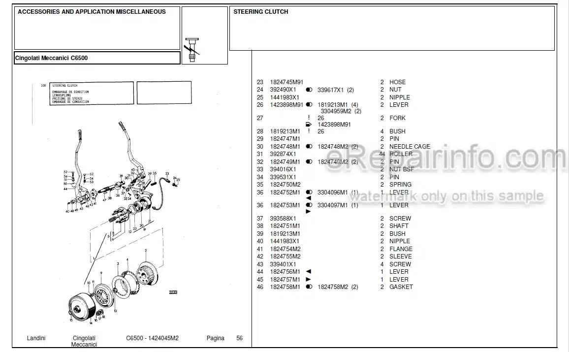 Photo 1 - Landini C6500 Parts Catalog Crawler Tractor 1424045M2