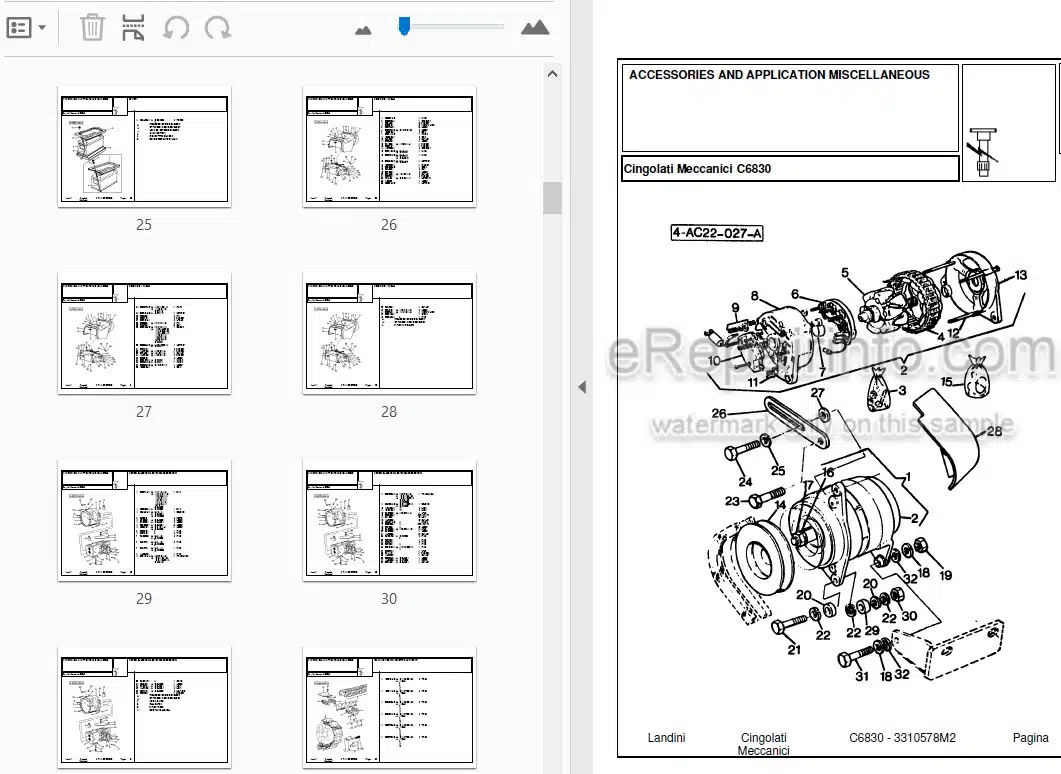 Photo 3 - Landini C6830 Parts Catalog Crawler Tractor 3310578M2