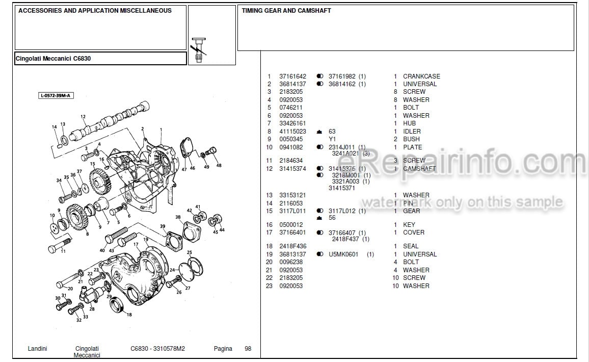Photo 4 - Landini C6830 Parts Catalog Crawler Tractor 3310578M2