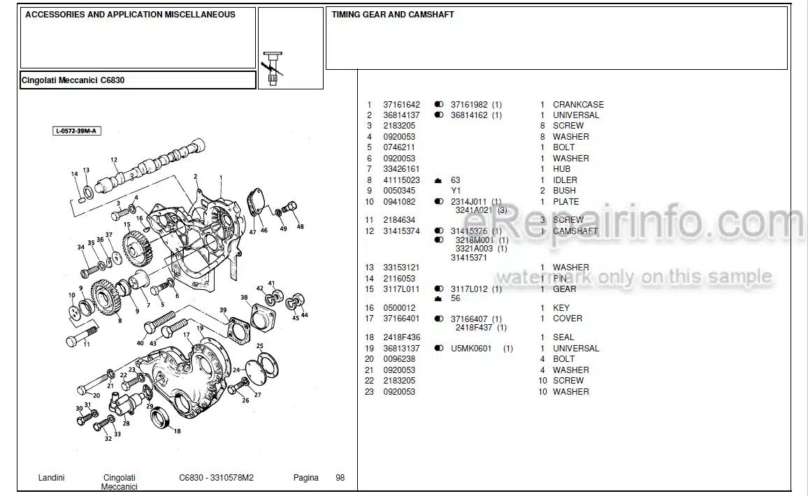 Photo 4 - Landini C6830 Parts Catalog Crawler Tractor 3310578M2
