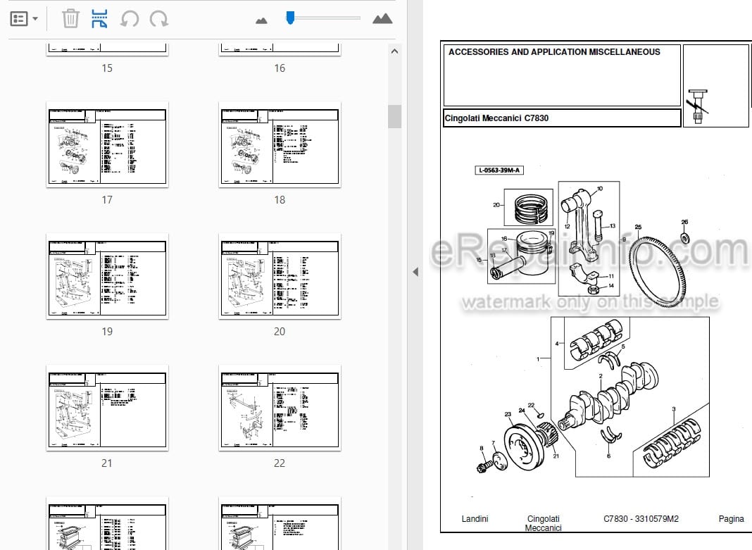 Photo 3 - Landini C7830 Parts Catalog Crawler Tractor 3310579M2