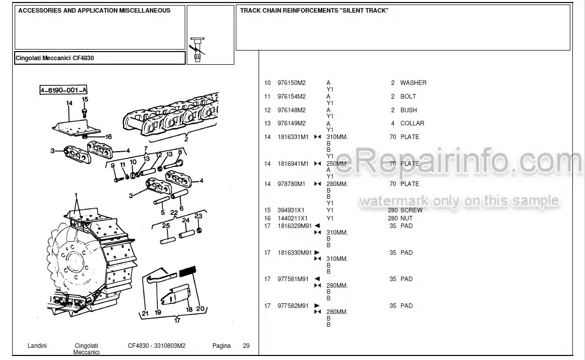 Photo 7 - Landini CF4830 Parts Catalog Crawler Tractor 3310803M2