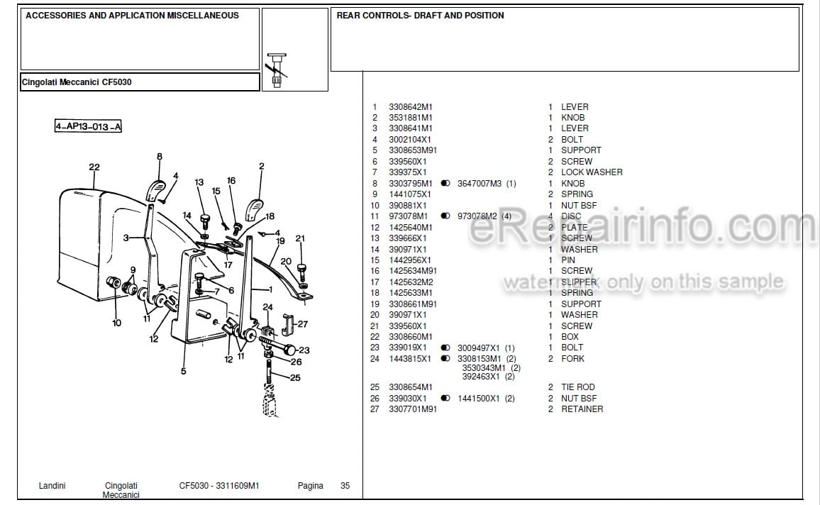 Photo 3 - Landini CF5030 Parts Catalog Crawler Tractor 3311609M1