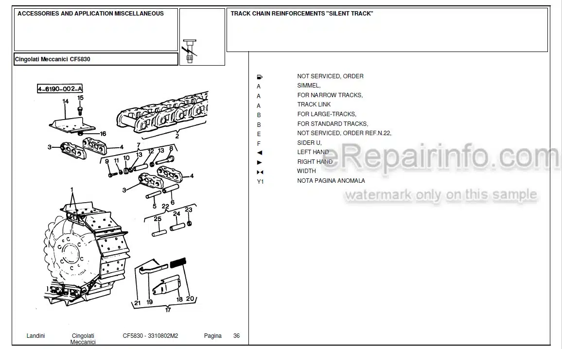 Photo 5 - Landini CF5830 Parts Catalog Crawler Tractor 3310802M2