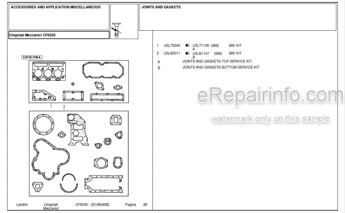 Photo 3 - Landini CF6030 Parts Catalog Crawler Tractor 3310804M2