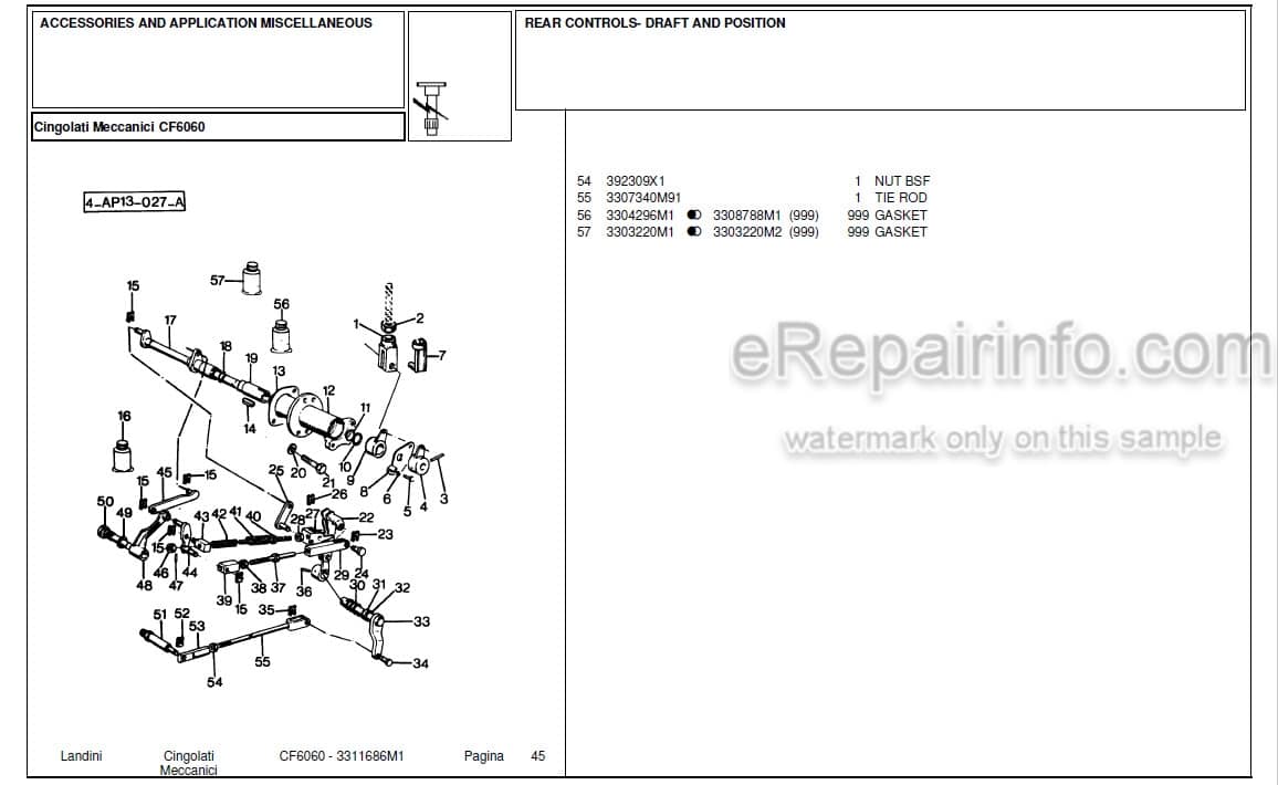 Photo 4 - Landini CF6060 Parts Catalog Crawler Tractor 3311686M1