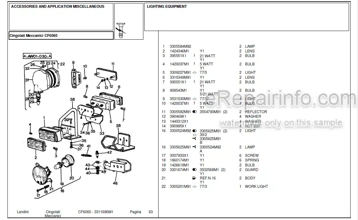 Photo 3 - Landini CF6060 Parts Catalog Crawler Tractor 3311686M1