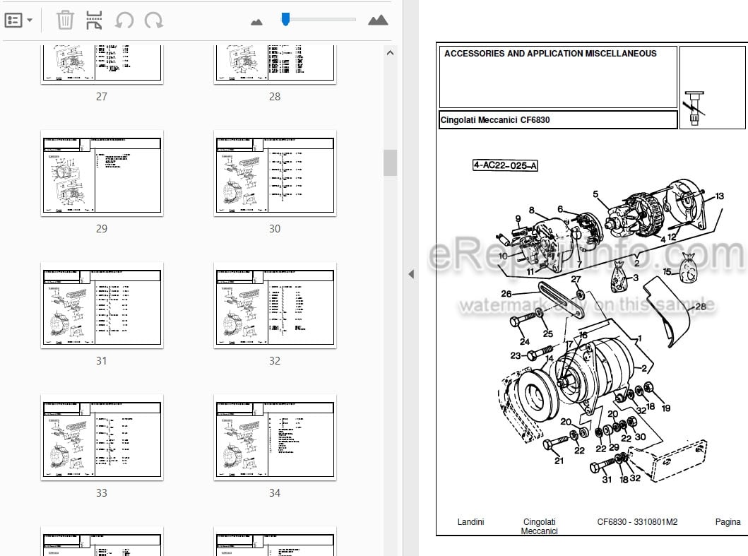 Photo 3 - Landini CF6830 Parts Catalog Crawler Tractor 3310801M2