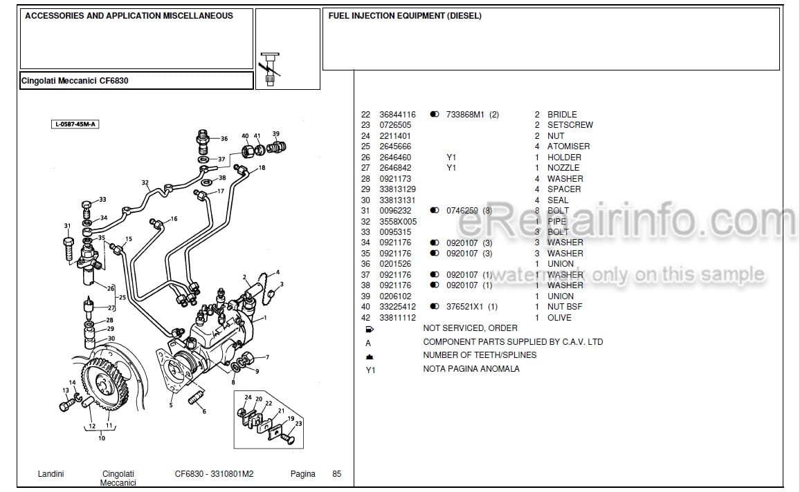 Photo 4 - Landini CF6830 Parts Catalog Crawler Tractor 3310801M2