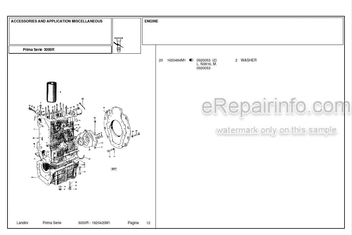 Photo 3 - Landini First Series 3000R Parts Catalog Tractor 1820420M1
