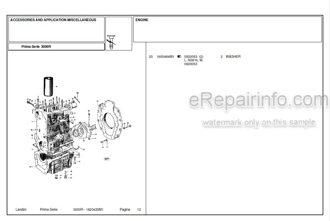 Photo 3 - Landini First Series 3000R Parts Catalog Tractor 1820420M1
