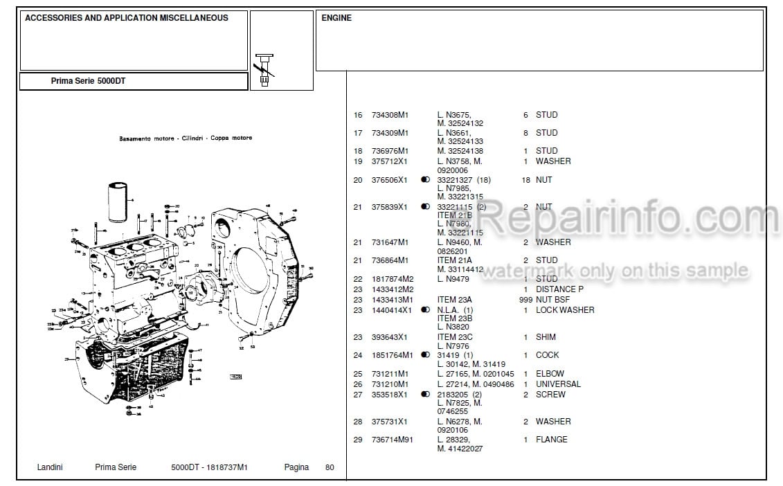 Photo 4 - Landini First Series 5000DT Parts Catalog Tractor 1818737M1