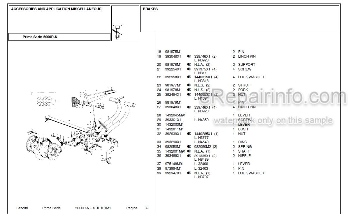 Photo 4 - Landini First Series 5000RN Parts Catalog Tractor 1916101M1
