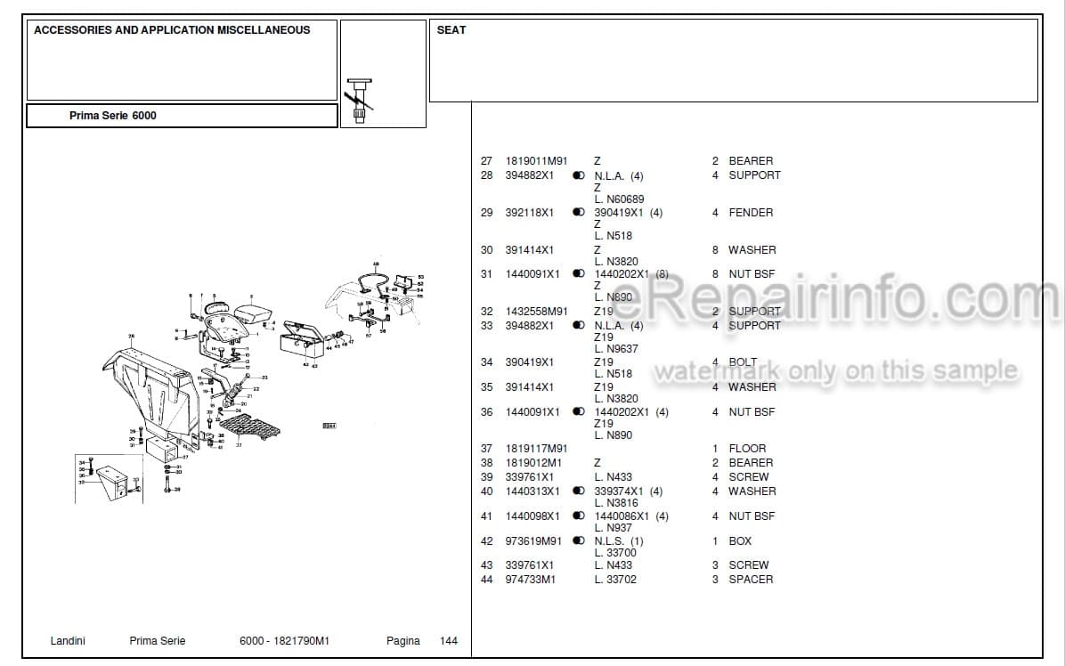 Photo 3 - Landini First Series 6000 Parts Catalog Tractor 1821790M1