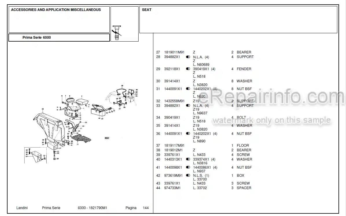 Photo 3 - Landini First Series 6000 Parts Catalog Tractor 1821790M1