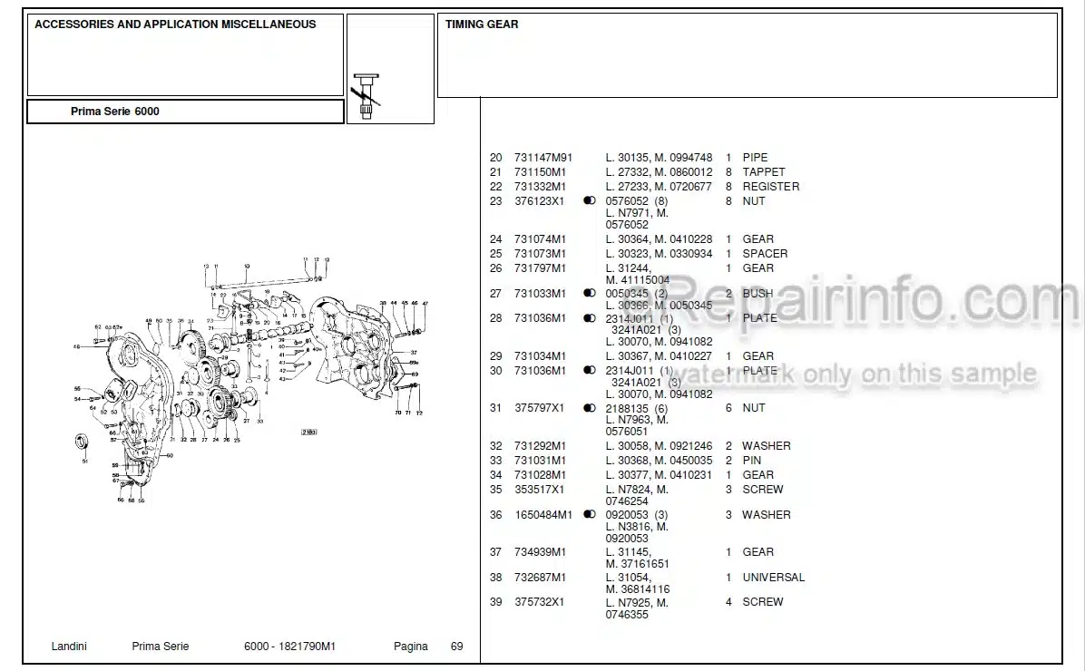 Photo 2 - Landini First Series 6000 Parts Catalog Tractor 1821790M1