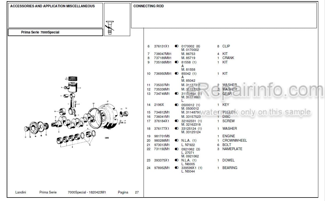Photo 4 - Landini First Series 7000 Special Parts Catalog Tractor 1820423M1