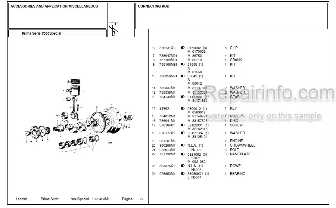 Photo 4 - Landini First Series 7000 Special Parts Catalog Tractor 1820423M1