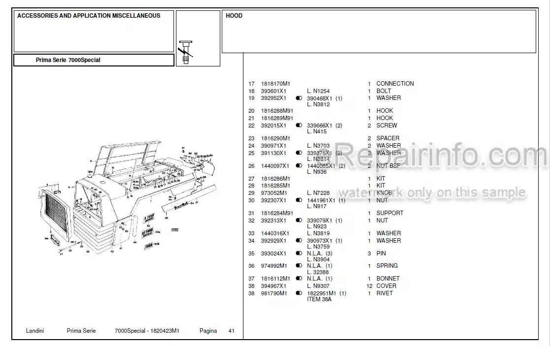 Photo 7 - Landini First Series 7000 Special Parts Catalog Tractor 1820423M1