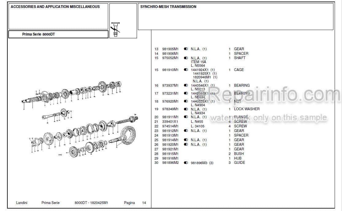 Photo 4 - Landini First Series 8000DT Parts Catalog Tractor