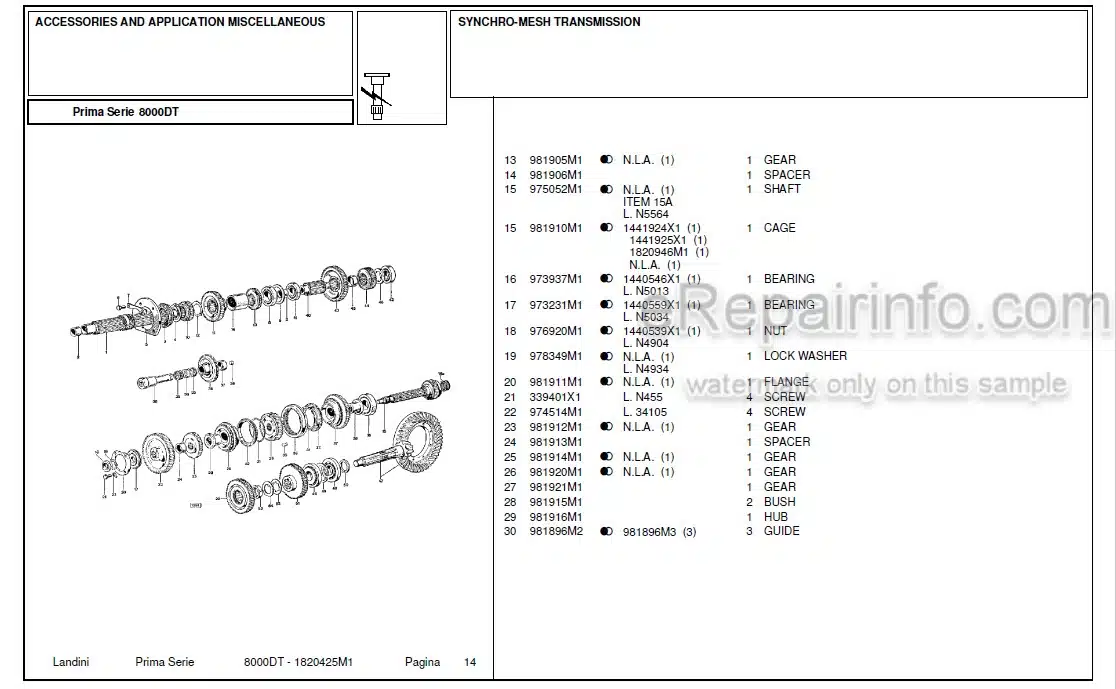 Photo 4 - Landini First Series 8000DT Parts Catalog Tractor