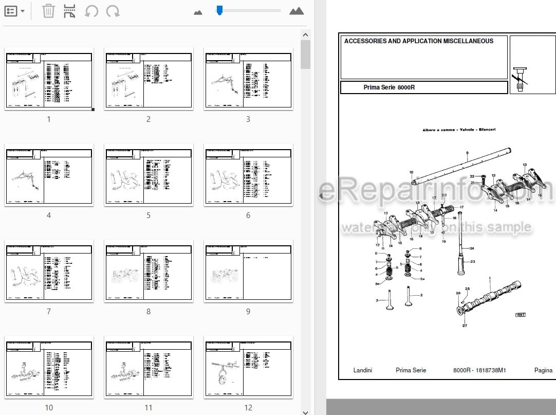 Photo 3 - Landini First Series 8000R Parts Catalog Tractor