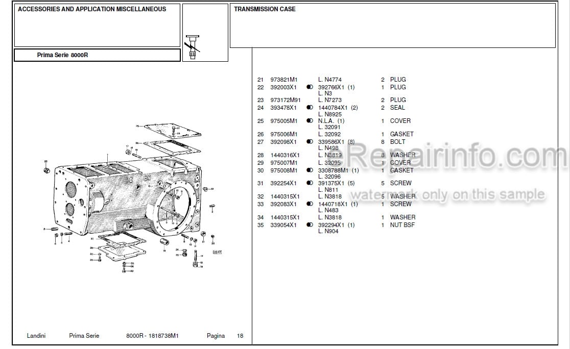 Photo 5 - Landini First Series 8000R Parts Catalog Tractor