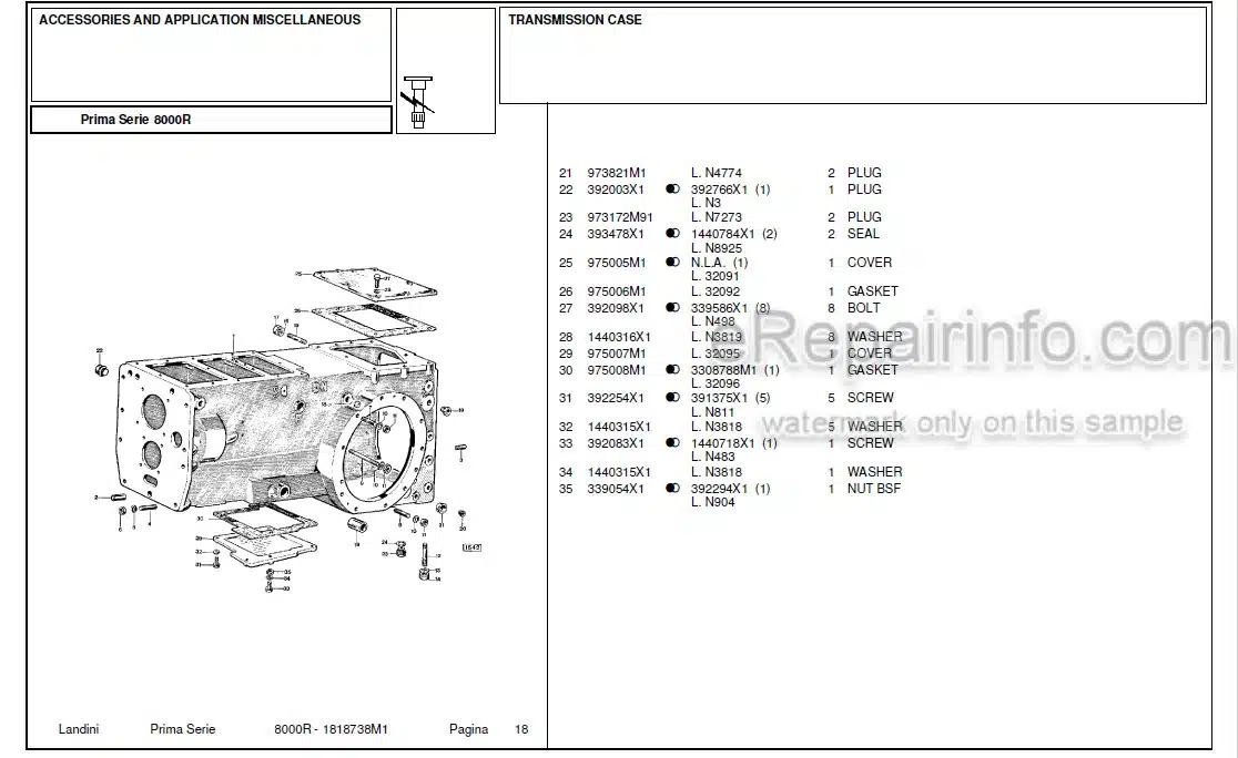 Photo 5 - Landini First Series 8000R Parts Catalog Tractor