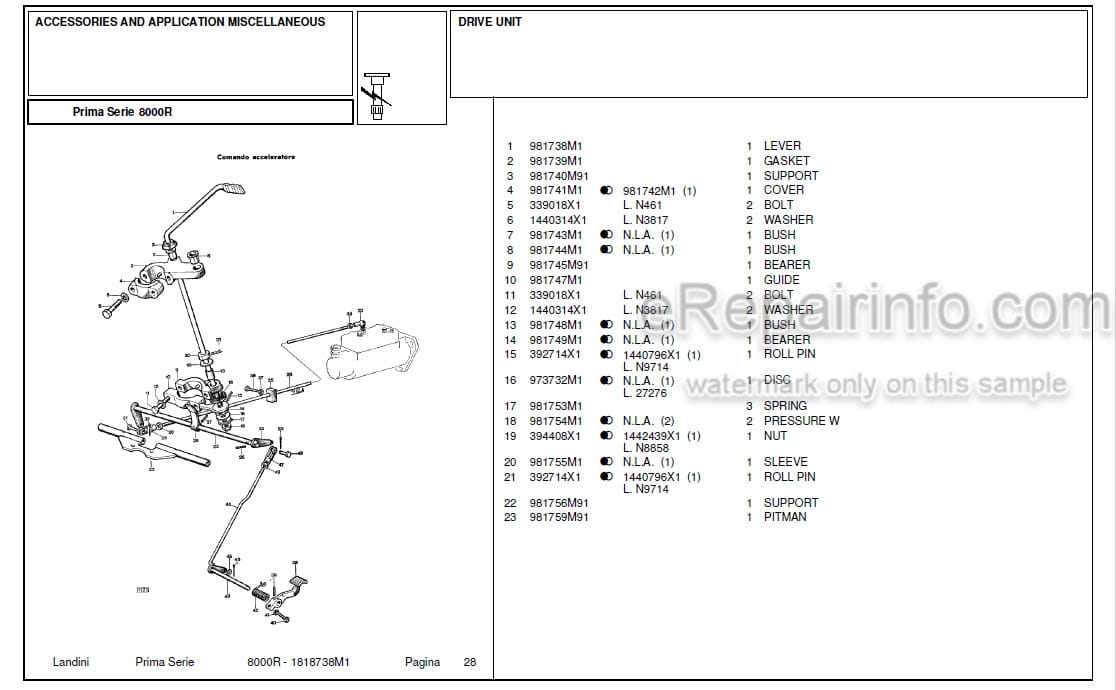 Photo 4 - Landini First Series 8000R Parts Catalog Tractor