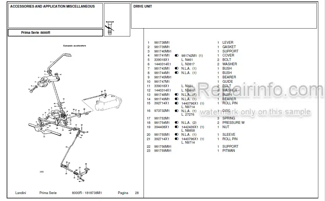 Photo 4 - Landini First Series 8000R Parts Catalog Tractor