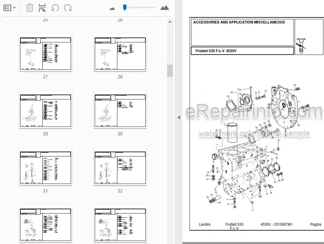 Photo 3 - Landini Frutteti 4530V Parts Catalog Tractor 3310907M1