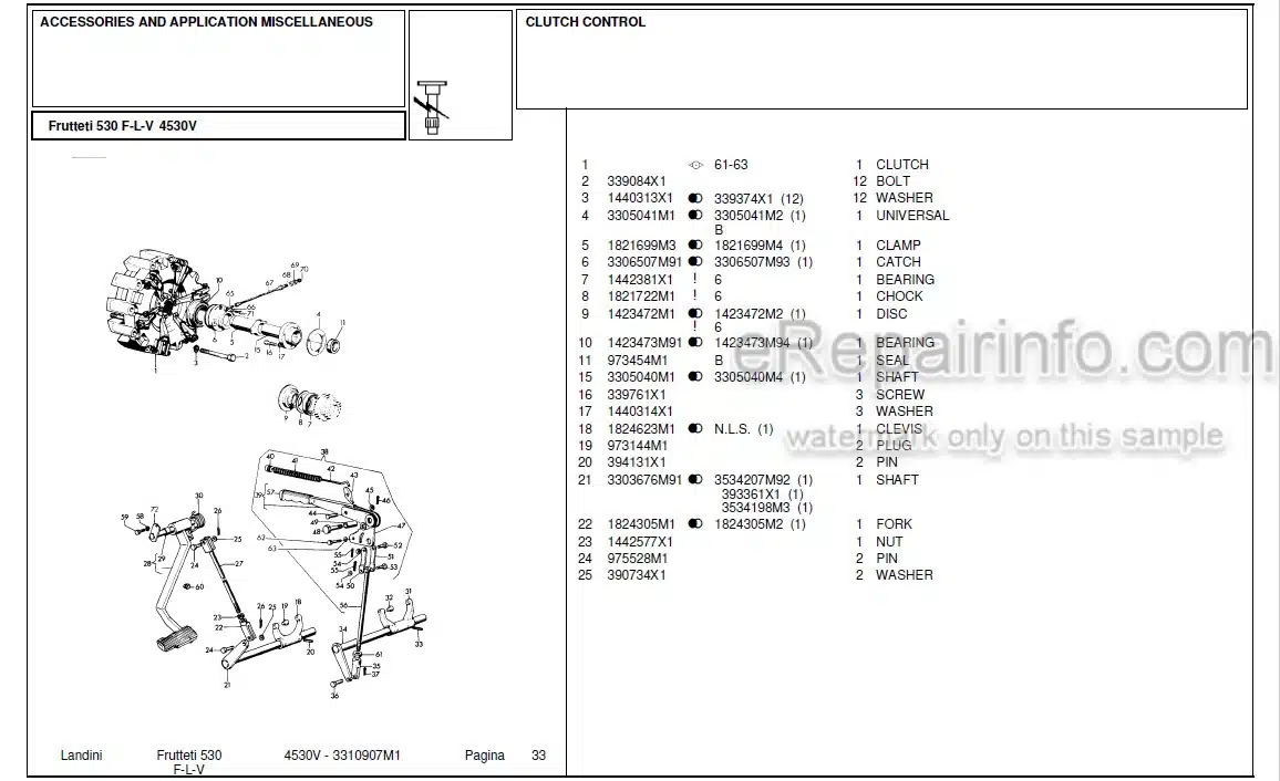 Photo 1 - Landini Frutteti 4530V Parts Catalog Tractor 3310907M1