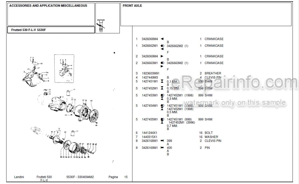 Photo 6 - Landini Frutteti 4530V Parts Catalog Tractor 3310907M1